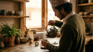 Man pouring hot water